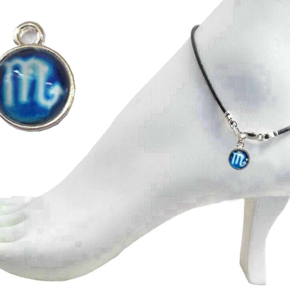 Black Leather Anklet ~  Scorpio Zodiac Charm